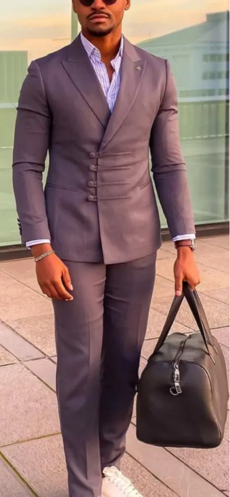 

Двубортное пальто с заостренными лацканами Для мужчин костюмы мужской костюм для выпускного вечера, свадебные смокинги 2 предмета вечерние жениха, облегающая модель Terno Masculino мужской пиджак