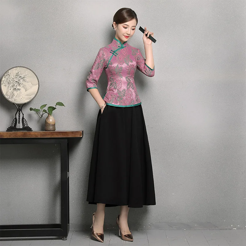 Noble Women Classic Vintage Clothing Traditional Tang Top Clothes Chinese Female Mandarin Collar Shirt Elegant Party Blouse