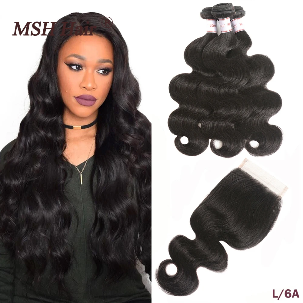 MSH Hair Brazilian Body Wave 3 Bundles With Closure Human Hair Weaves Remy Hair Bundles With 4 1 MSH Hair Brazilian Body Wave 3 Bundles With Closure Human Hair Weaves Remy Hair Bundles With 4 1