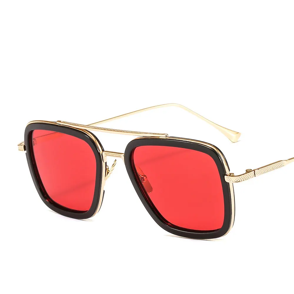 Big frame metal square sunglasses men fashion sun glasses vintage oversized double beam ladies glasses Marine film blue FML - Цвет линз: red