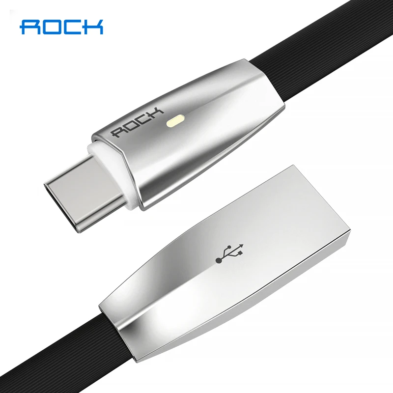 USB кабель ROCK из сплава плоский типа C 1 2 м шнур для быстрой зарядки и синхронизации