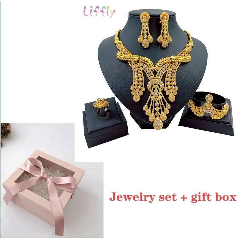 set 1 and box Распродажа, африканские ювелирные изделия, роскошные изысканные большие украшенные кристаллами ожерелья, серьги, многослойное ожерелье, очаровательные женские ювелирные изделия - Окраска металла: set 1 and box