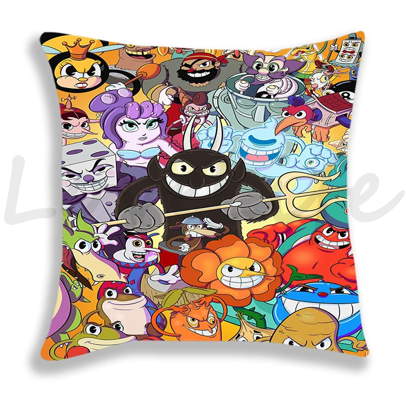 Cuphead And Mugman Pillow Case Cartoon Games Printed Cushion Cover 45x45cm Decoration Throw Pillowcase Single-sided Pillow Cover