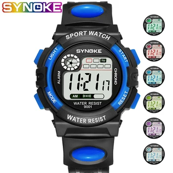 

SYNOKE Children Digital Watches Sports 7 Colors LED Waterproof Alarm Date Electronic Wrist Watches Large Dial Clocks for Kids