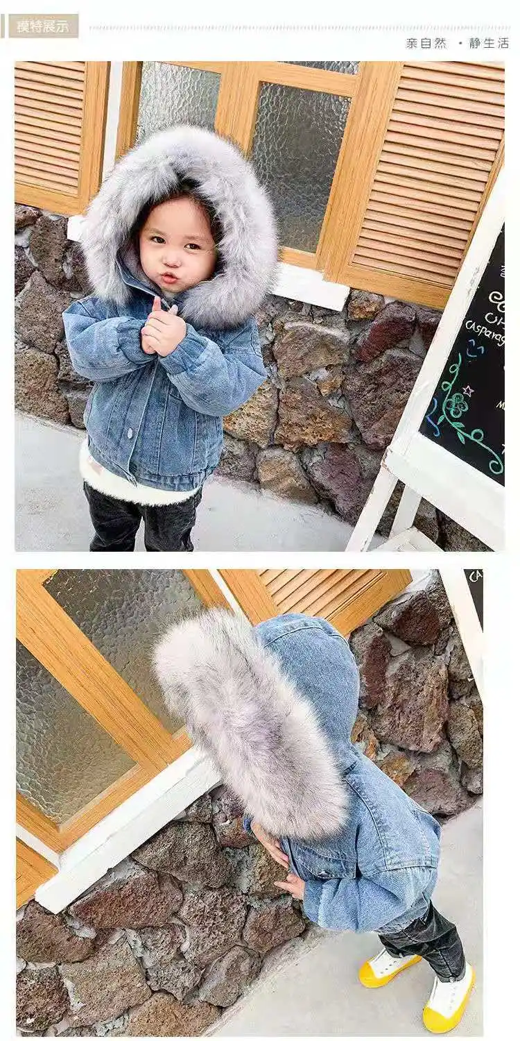 Зимняя джинсовая куртка для маленьких девочек, теплая Вельветовая верхняя одежда с искусственным мехом для маленьких девочек, пальто, парка для девочек 1-8 лет, пальто для девочек