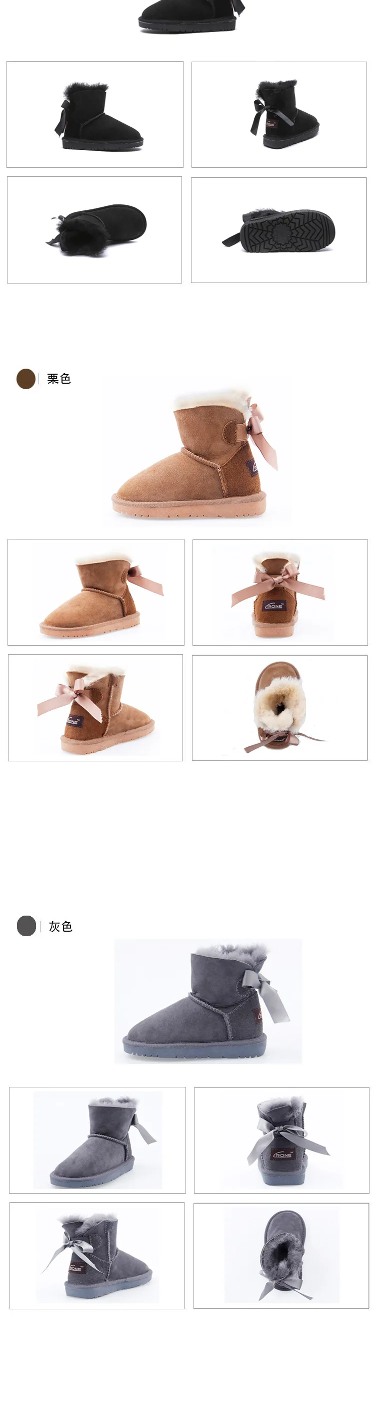 New Kids Snow Boots Bowknot Girls Boots Keep Warm Parent Children Winter Shoes Genuine Leather Princess Shoes Botte Enfant Fille