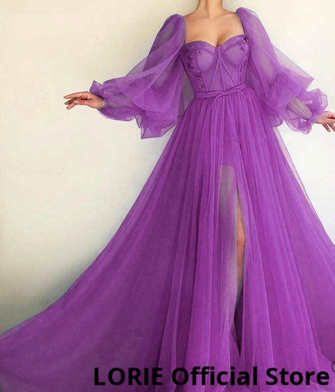 Orchid Лори Длинные Пышные синие платья с рукавами для выпускного вечера, тюлевые вечерние платья с открытой спиной и шнуровкой, вечернее платье, платье для вечеринки, платье размера плюс - Color: Orchid