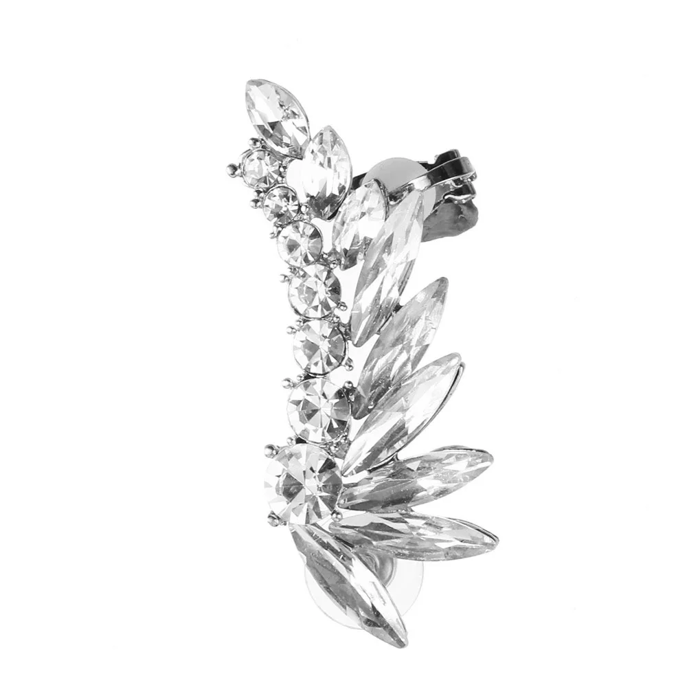 silver014 Женские серьги с перьями и кристаллами в стиле панк, серьги-манжеты, клипсы, цельная преувеличенная серьга, манжеты для женщин, ювелирные изделия в стиле панк, готика - Окраска металла: silver014
