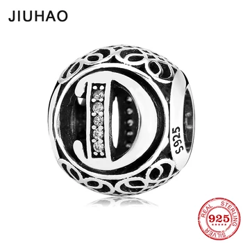 

Hot sale Alphabet Letter D Beads Charm Sterling Silver 925 Crystal Zircon Fit Original JIUHAO Charms Bracelet Jewelry making