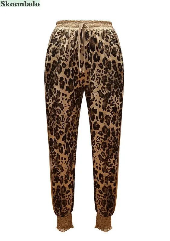 

newest women long pants oversea original design leopard print trousers cotton silk good luxury classy casual lady pants special