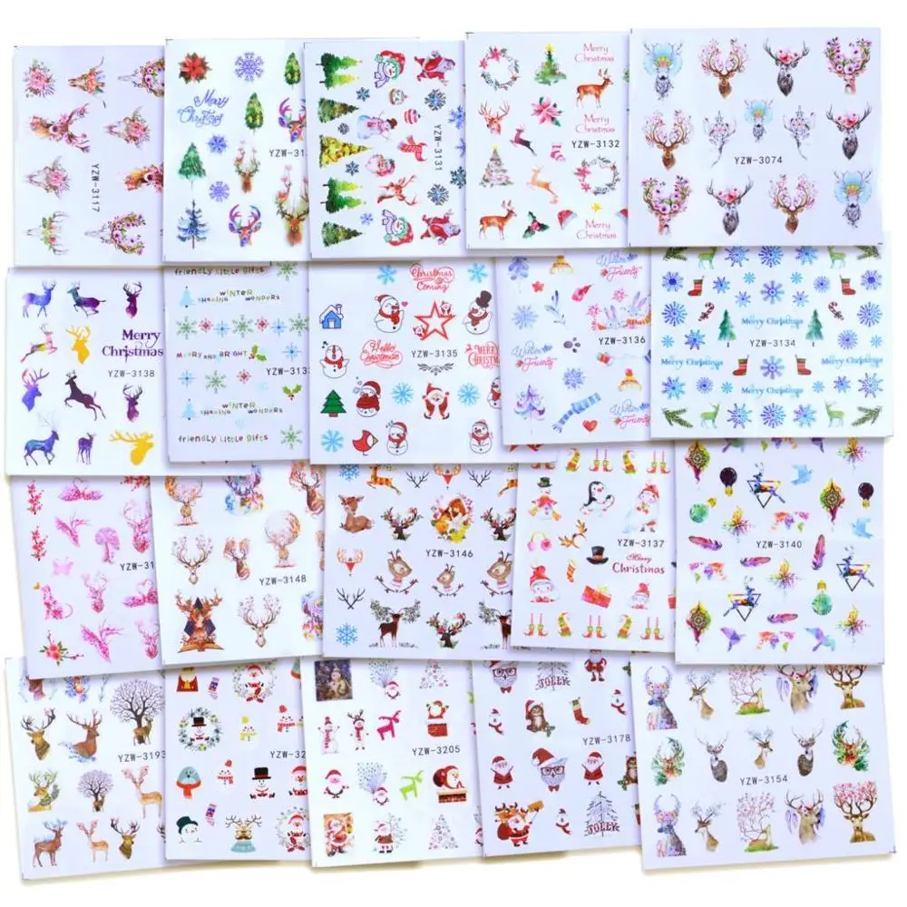 1 Sheet Xmas Sticker for Nail Decals Snow Flower Deer Beauty DIY Watermark Nail Art Christmas New Year Decor