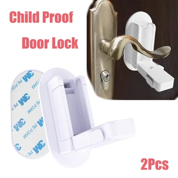 

2Pcs Plastic Child Proof Door Lock Window Door Sash Lock Safety Lever Handle Sweep Latch Proof Doors Lever Handle Safety Lock