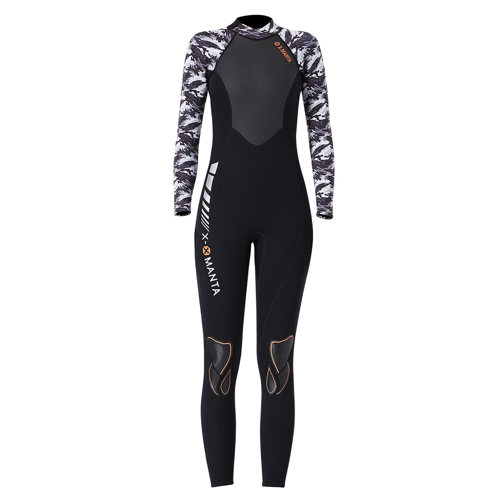 Womens Full Wetsuits Wear-resistant 3mm Neoprene Long Sleeve Back Zip Wetsuit Diving Suit for Diving Snorkling Swimming 
