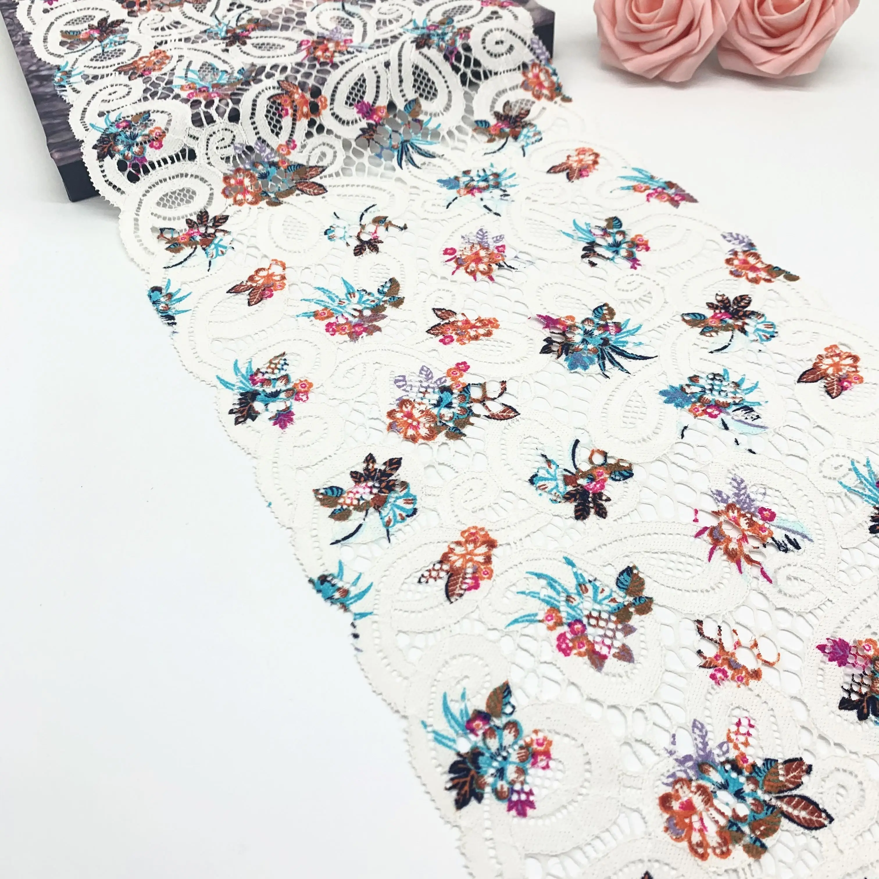 3y/lot Width 8 7/8 inch (22.50cm) Printed Spring Stretch Lace Trim 4