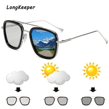 HD поляризованные фотохромные солнцезащитные очки для мужчин, Tony Stark, Железный человек, солнцезащитные очки в винтажном стиле, для женщин, хамелеон, пилот, квадратные солнцезащитные очки