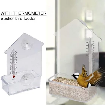 

PVC Multipurpose Transparent Bird Feeder With Thermometer Easy Install Practical Birdhouse Suction Cup Window Bird Feeder Home
