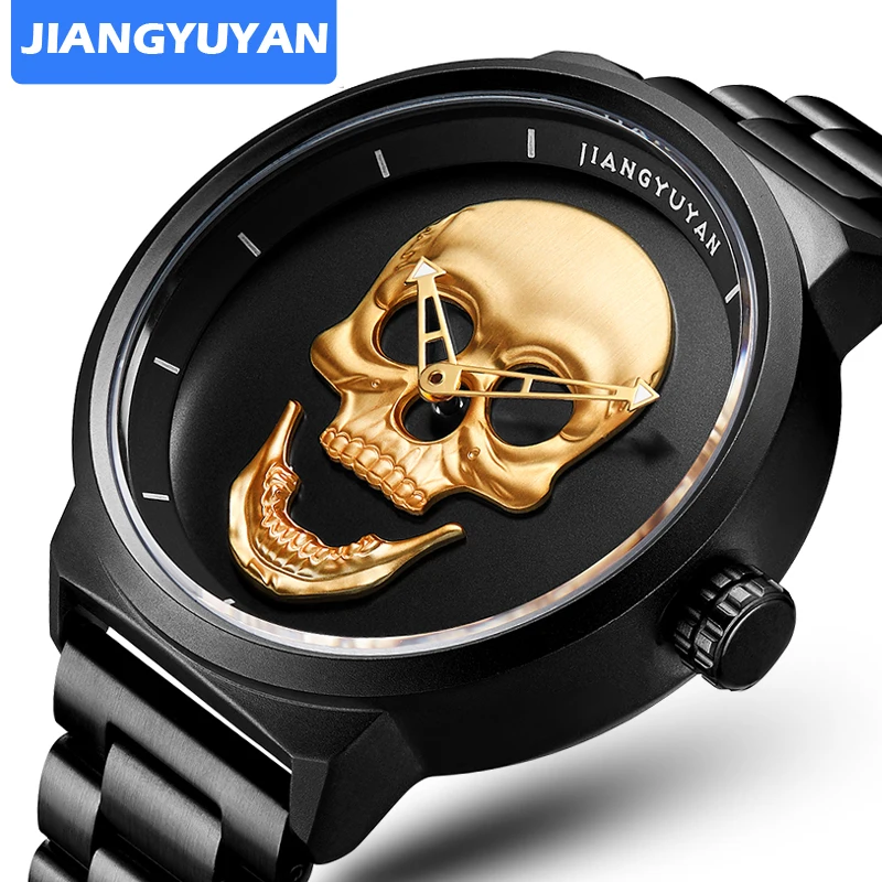Часы мужские из нержавеющей стали с 3d рисунком черепа Модные Роскошные