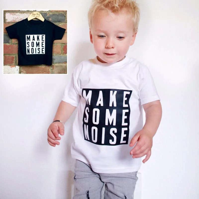 Футболка для малышей с надписью «Make Some noise» Монохромная рубашка одежда для мальчиков детская одежда рубашка с надписью подарок для мальчиков, уникальный подарок для малышей