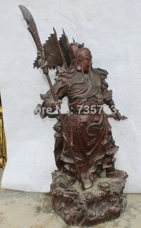 Xiuli 001482 4" Китайский народный Бронзовый общий Guan Gong Yu воин Бог Одежда дракон халат статуя