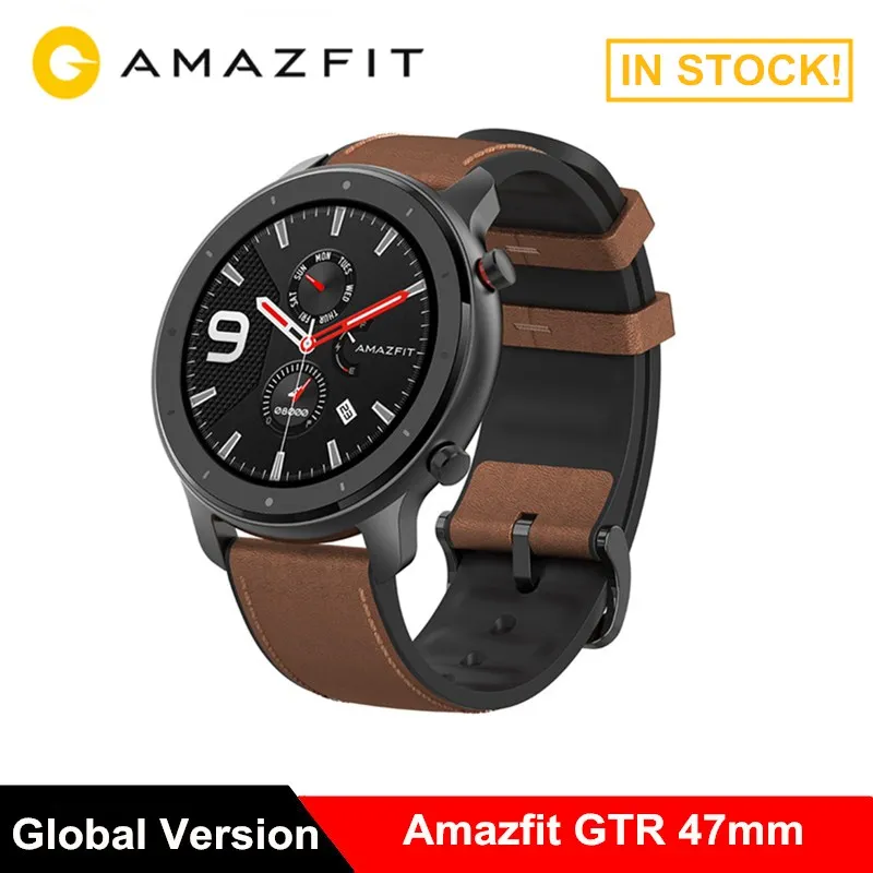 

Huami AMAZFIT GTR Smartwatch 47mm 5ATM Waterproof Smart Watch Bluetooth Heart Rate Monitor 24days Battery Leather Silicon Strap