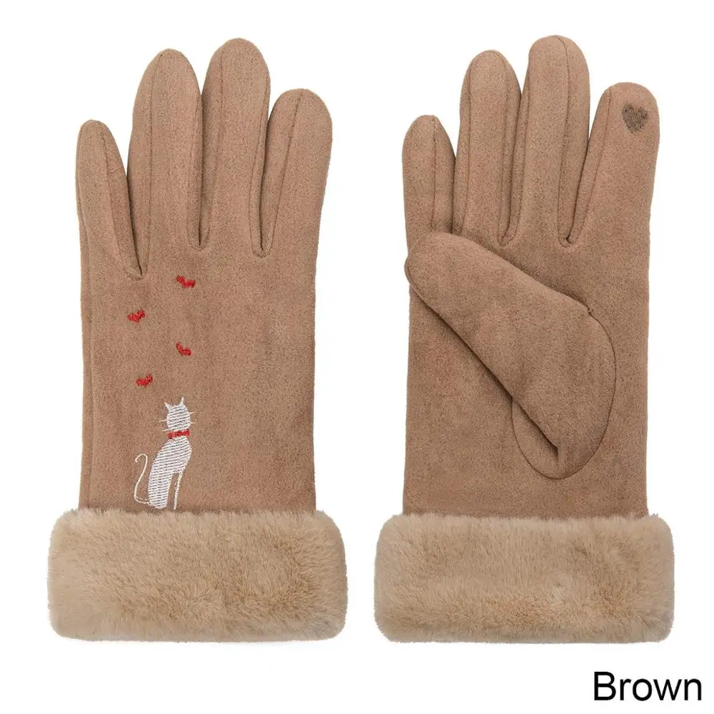 Зимние перчатки сенсорный экран для женщин теплые милые двойные толстые плюшевые наручные в форме нарисованного сердца женские уличные женские перчатки - Цвет: brown 3