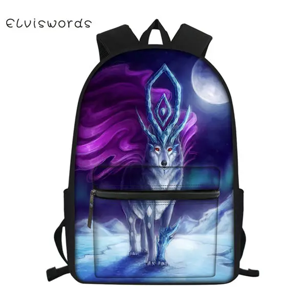 CDWX3809Z58 ELVISWORDS модный детский школьный полотняный рюкзак "Fantasy Wolf" узор школьный рюкзак милые принты в виде зверей дорожные рюкзаки - Цвет: CDWX3809Z58