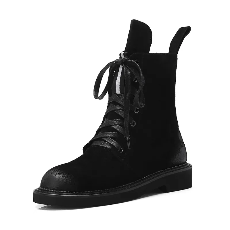 black not fur ASUMER/ горячая распродажа; замшевые ботильоны; женские Винтажные ботинки на шнуровке и молнии; сезон осень-зима; Женская обувь в стиле панк на низком каблуке - Цвет: black not fur