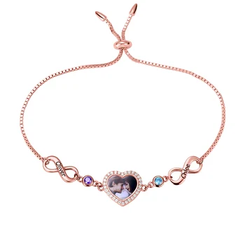 

AILIN Personalized Infinity Bracelet with Heart Charm Custom Photo Bracelet Engraving Name the Birthstone Bracelet for Mom Women