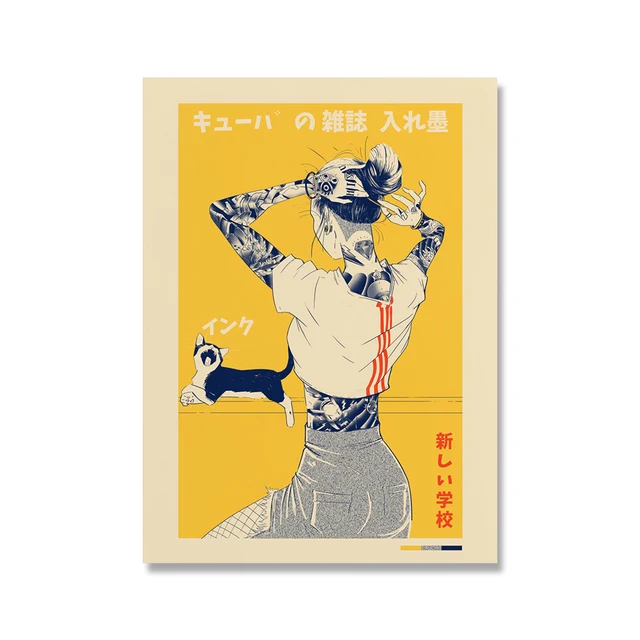 Japanese Canvas Print La Tinta Cat Poster Art Vintage Magazine Painting Wall Pictures For Living Room Home Decoration No Frame As Shown