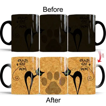 

Crazy Cat Mom Mug 350ml Magic Ceramic Coffee Mugs Novelty Heat Changing Color Transforming Tea Mugs Cup 2019 Best Gift