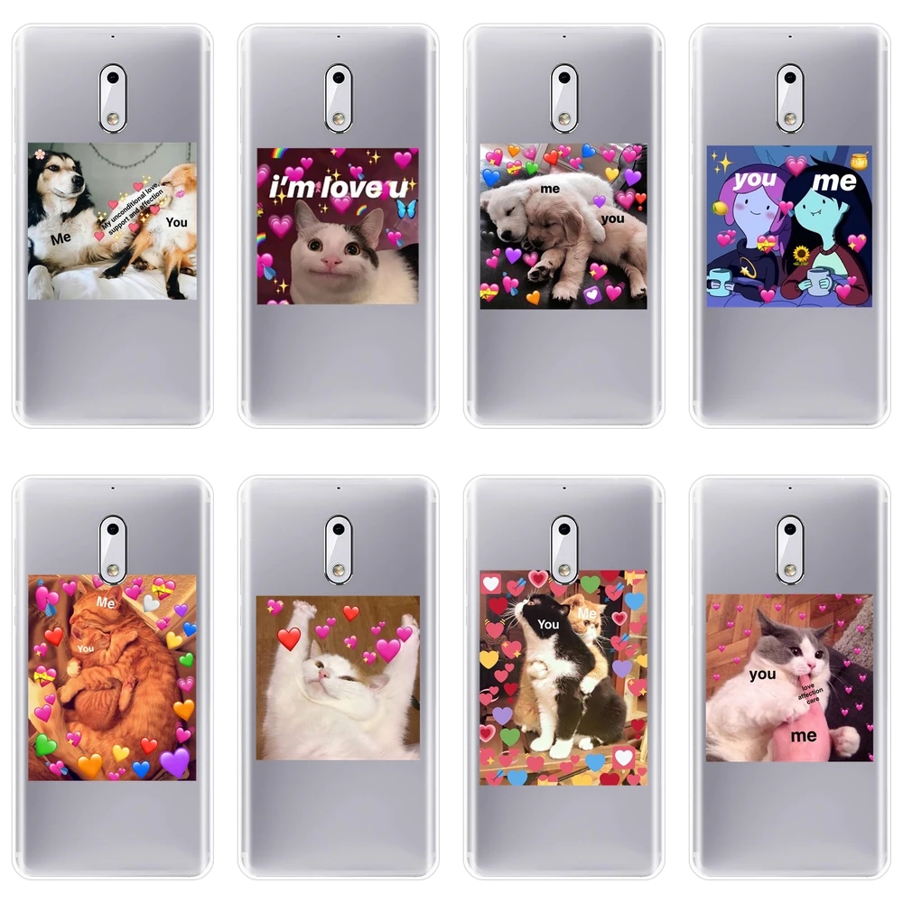 TPU Funny Cat Dog Heart Kawaii Cute Love Soft Back Cover For Nokia 7 Plus X6 Phone Case Silicone 1 2 3 5 6 8 | Мобильные телефоны и