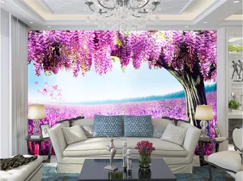 

CJSIR Custom Photo Wallpaper Mural Wall Sticker Modern Fashion Romantic Lavender Wisteria TV Background Wall Papel De Parede