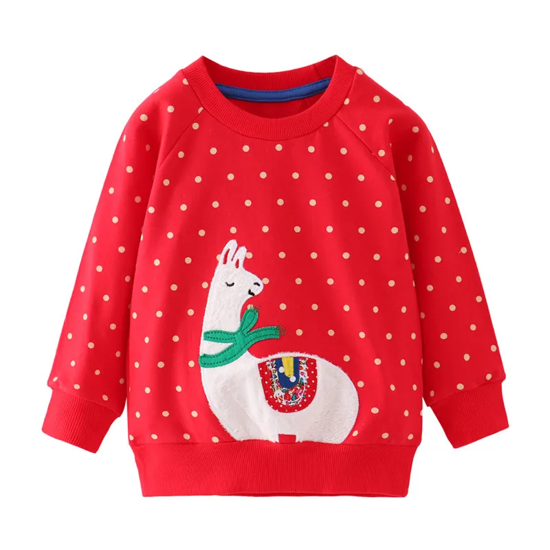 Funnygame Christmas Girls Sweatshirts Cute Alpaca Baby Cotton Clothes Polka Dot Children Autumn Spring Costume Shirts Kids Tops