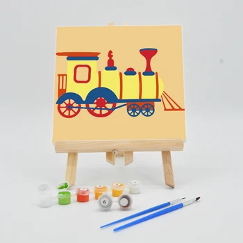 

Canvas Oil Paintings By Numbers For Kids 20×20cm Digital Paint Acrylic Kits Cartoon Retro Train Picture Children Coloring DIY