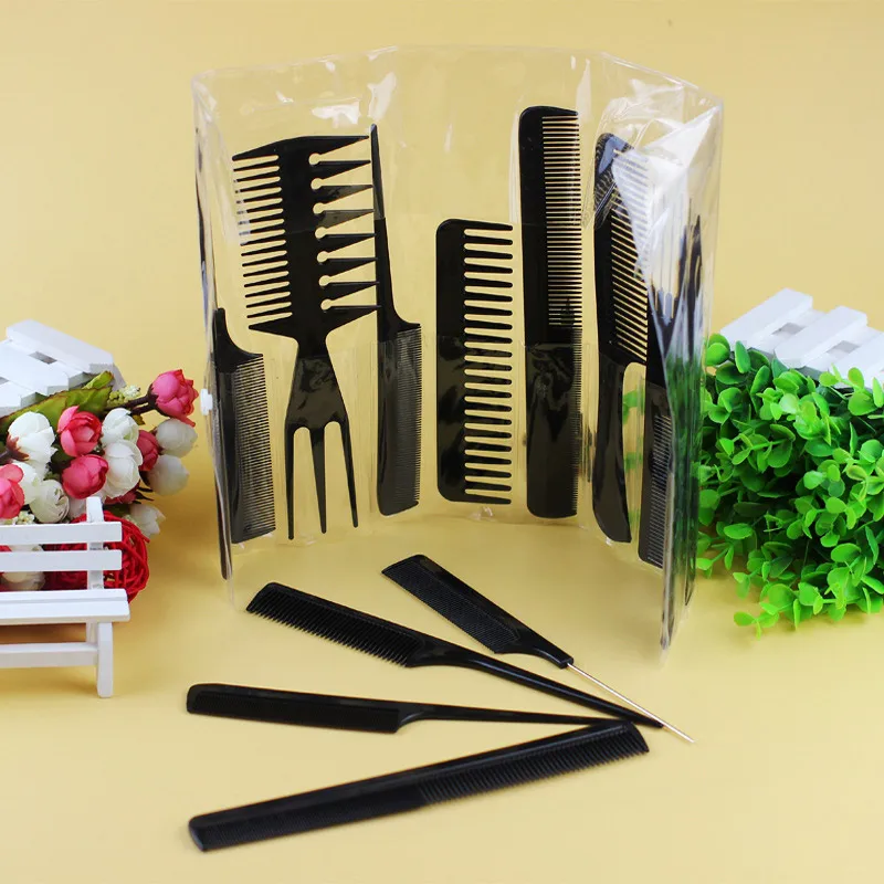 10Pcs/Set Handle Detangling Combs Plastic Anti Static Hair Care Salon Barber Comb Hairbrush Hairs Styling Tools V | Красота и