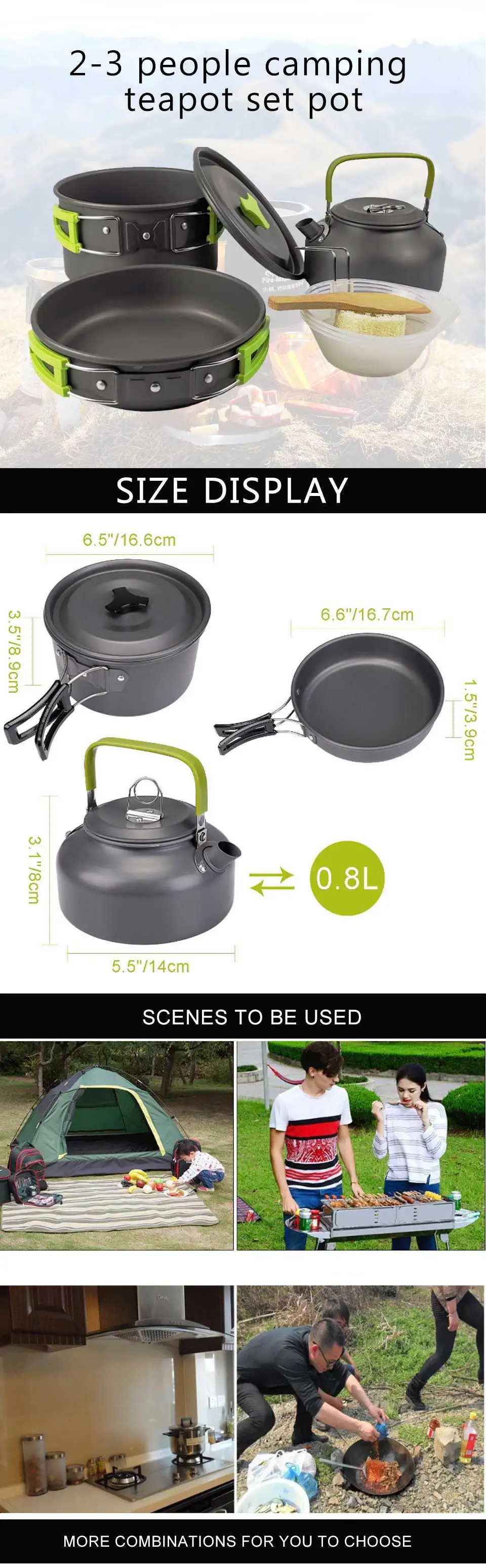 Liga de Alumínio Conjunto de Utensílios ao ar Utensílios de Mesa Portátil Ultra-leve Acampamento Panelas Livre Fogão Bule Piquenique Chaleira Panela Frigideira 2 High Quality Esporte e Lazer