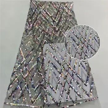 

New Design Grey Sequins French Net Laces Fabrics High Quality Dubai Bride African Laces Fabric Nigerian Laces Fabric For Wedding