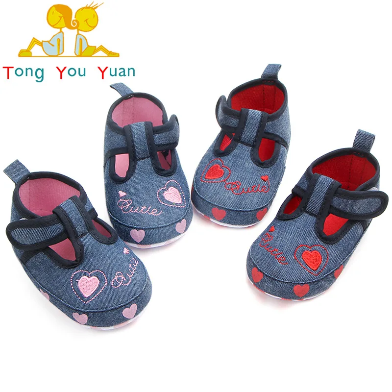 

Spring And Autumn New Style Denim Anti-slip Babies' Toddler Shoes 0-6-12 Month Heart Baby Shoes 1012
