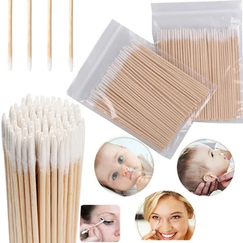 

100Pcs wooden cotton swab to clean ears eyebrows lips eyeliner tattoo makeup cosmetic tools