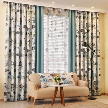 

Redaymade children bedroom splice blackout curtains divider, patchwork cartoon fish printing window drapes ( #LRZIY1801)