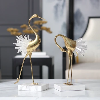 

Luxurious Copper Flamingo Art Decoration Crystal Handicraft Crafting Figurine Art Marble Modern Home Decoration Ornament