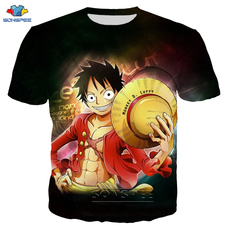 

SONSPEE Japan Anime One Piece T-Shirt Summer Top Unisex Funny 3D Print T Shirt Monkey D. Luffy T-Shirts Streetwear Men Tee Shirt