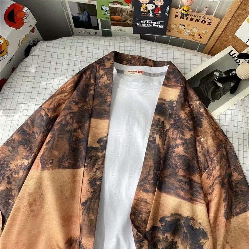 V-hanver Kimono Man Japanse Kleding Yukata Mannelijke Samurai Kostuum Haori Obi Strand Mannen Kimono Vest Japanse Streetwear Jas