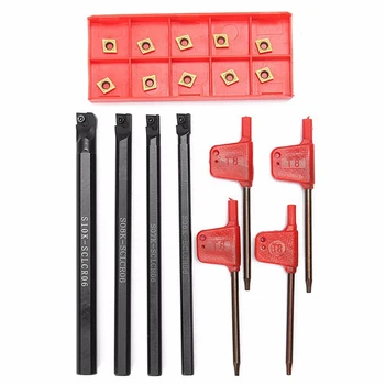 

18Pcs 6/7/8/10Mm Sclcr06 Turning Tool Lathe Boring Bar + 10X Ccmt060204-Hm Insert