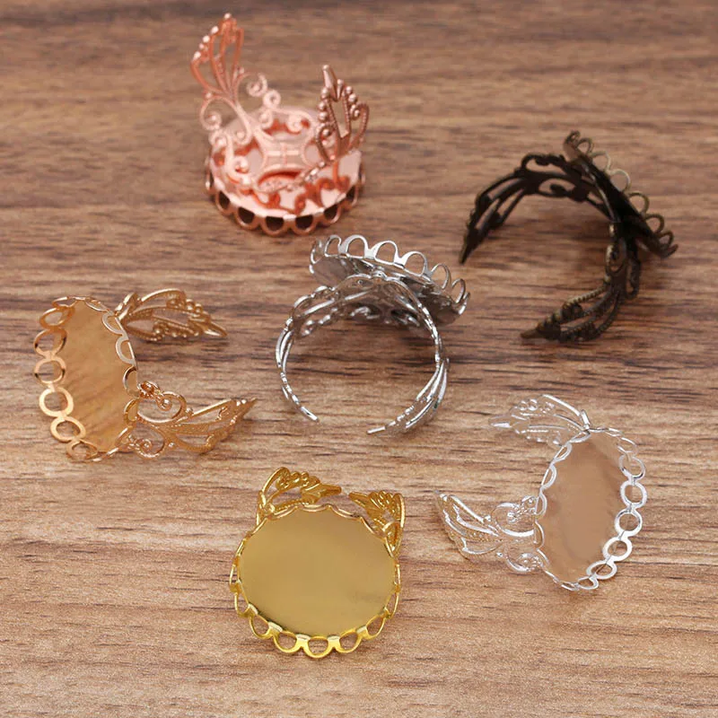 

200pcs Adjustable Open Blank Ring Cabochons Cameo 20mm Round Lace Bezel Ring Base tray Settings DIY Women Jewelry Findings