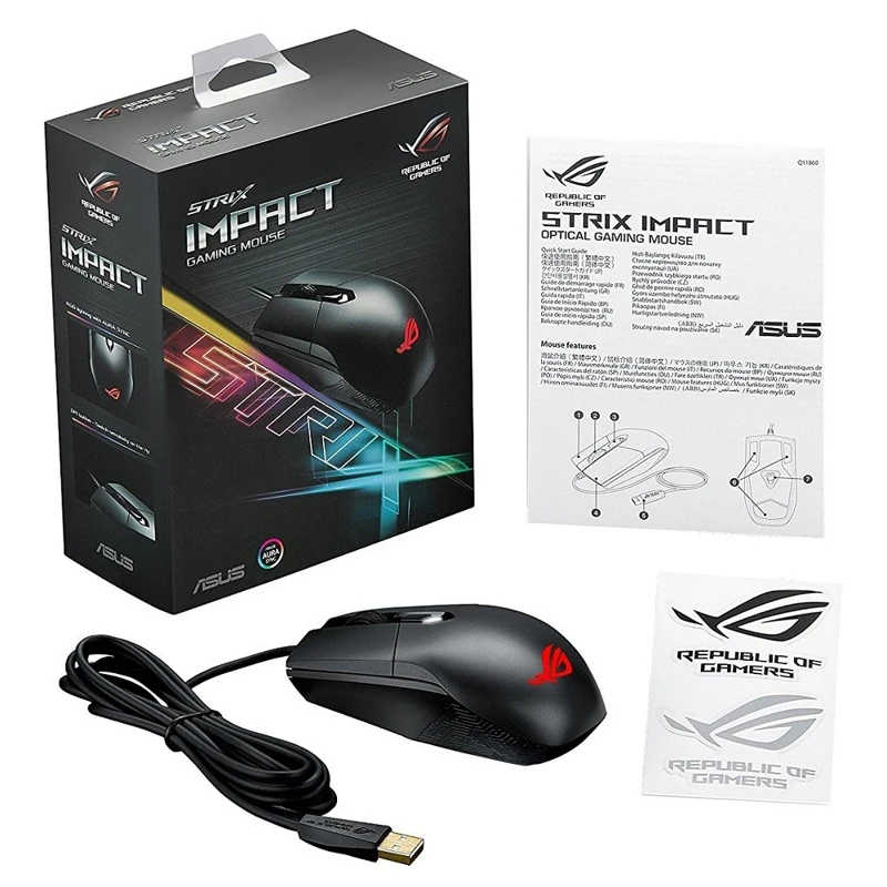 Мышь ASUS ROG Strix Impact 90MP00P0-B0UA00 оптическая, проводная, 5000 dpi, USB, RGB подсветка, цвет: черный