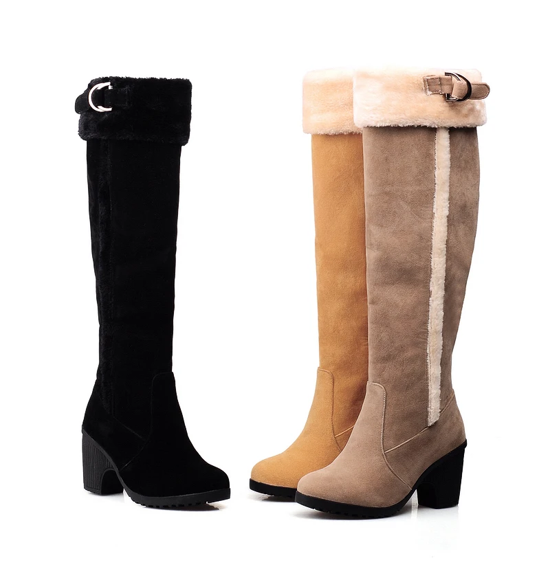 Г. Зимние женские сапоги до середины икры, женские бархатные сапоги на высоком каблуке Женская обувь высокого качества женские зимние сапоги 34-43