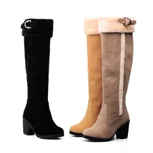 Г. Зимние женские сапоги до середины икры, женские бархатные сапоги на высоком каблуке Женская обувь высокого качества женские зимние сапоги 34-43