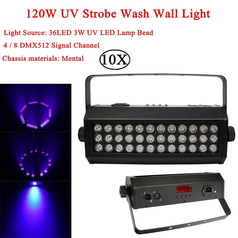 

10Pcs/Lot Sound Activated Lamps 36x3W LED UV Strobe Light DMX512 Bar Wash Stage Light For Dj Disco Party Indoor Horse Race Lamp