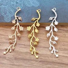 20 PCS 15*59mm Metal Alloy Flowers Branches Leaves Pendant Gold Silver Long Pendant Connectors Charm DIY Jewelry Findings